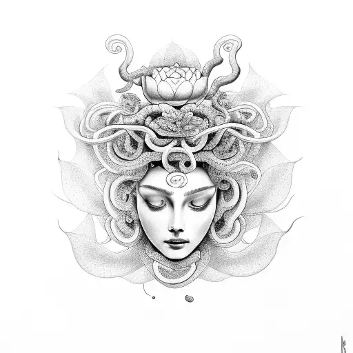 Medusa With Lotus Flowers In Air