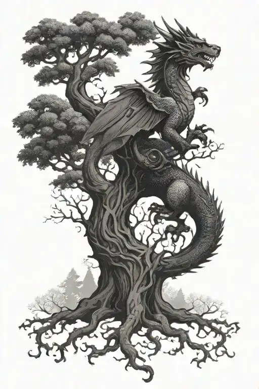 Protective Welsh Dragon Under A Tree Of Life Tree