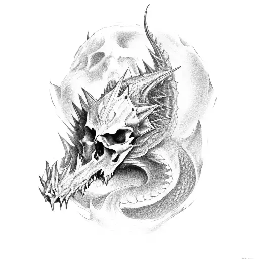 A Large Dragon Entwining The Skull Of Its Victim
