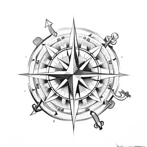 Compass With Anchor And With Sacred Geometry
