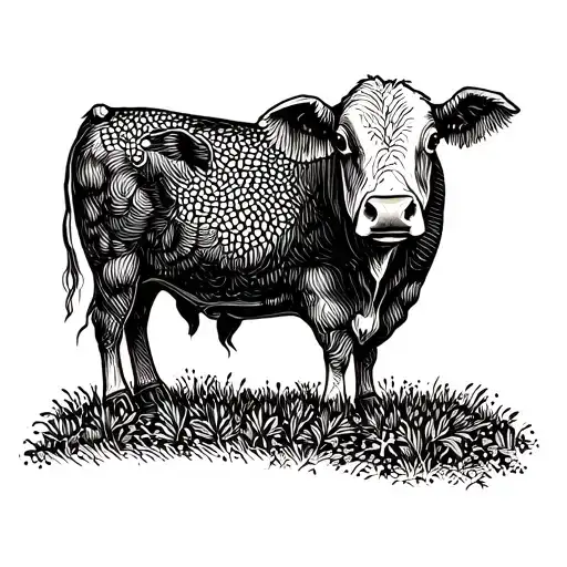 A Dotwork Tattoo Of A Diy Farm Animal Barn With Intricate Details