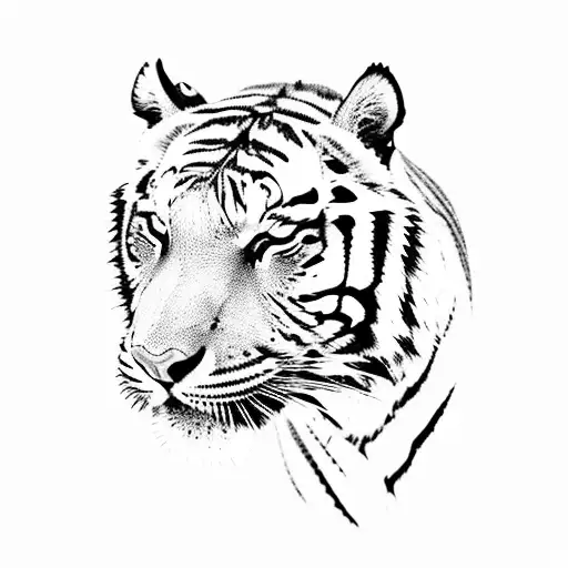 Tiger And Baby Tiger With Flowers