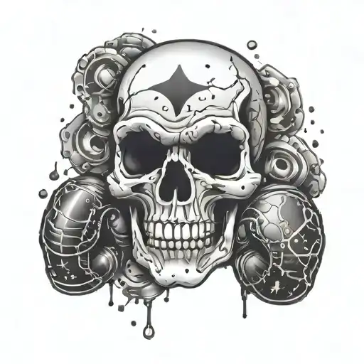 A Graffiti-style Skull With Boxing Gloves And A Virus Symbol On Its Forehead