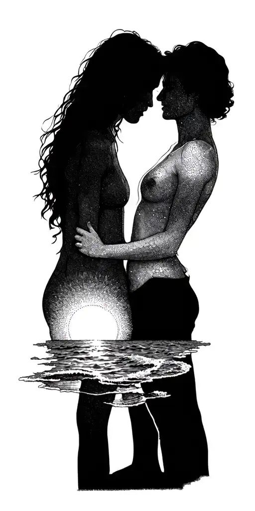 Sunset Couple Beach Scene Inspired