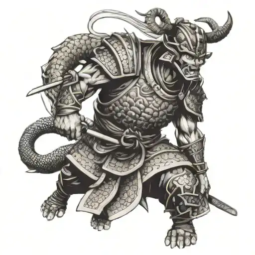 A Samurai Warrior From Ancient Japan Battling A Giant Mythical Creature