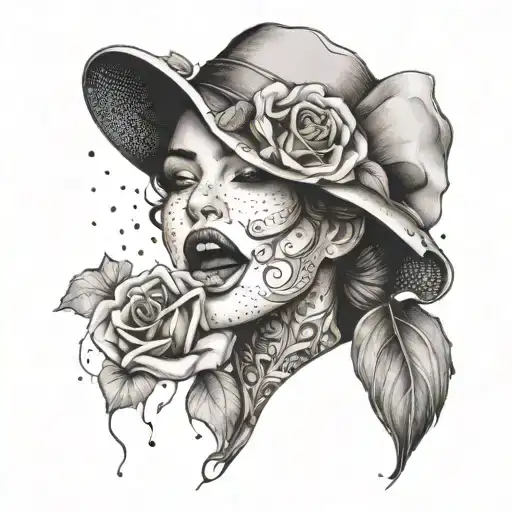 Spanish Woman With A Rose In The Mouth