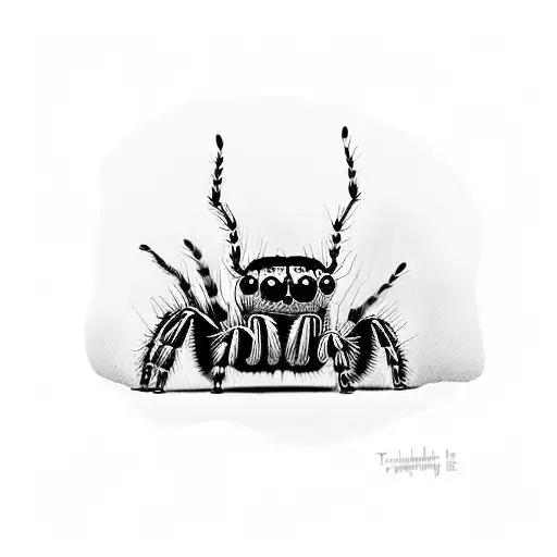 A Cute Jumping Spider Sitting On A Red Mushroom Raising Its Little Leg Like It's Waving