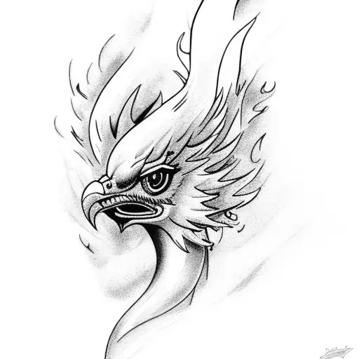 Side Profile Black Pheonix With Baby Blue Highlights As Flames