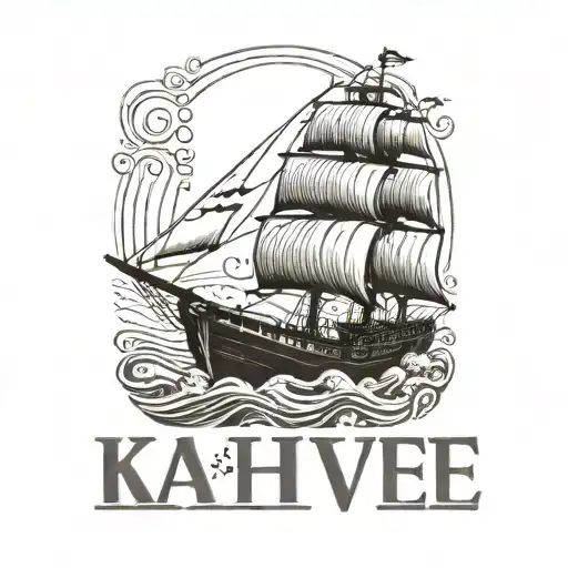 A Ship Sailing Through A Sea Of Coffee Beans With The Word 'Kahve' Incorporated Into The Waves