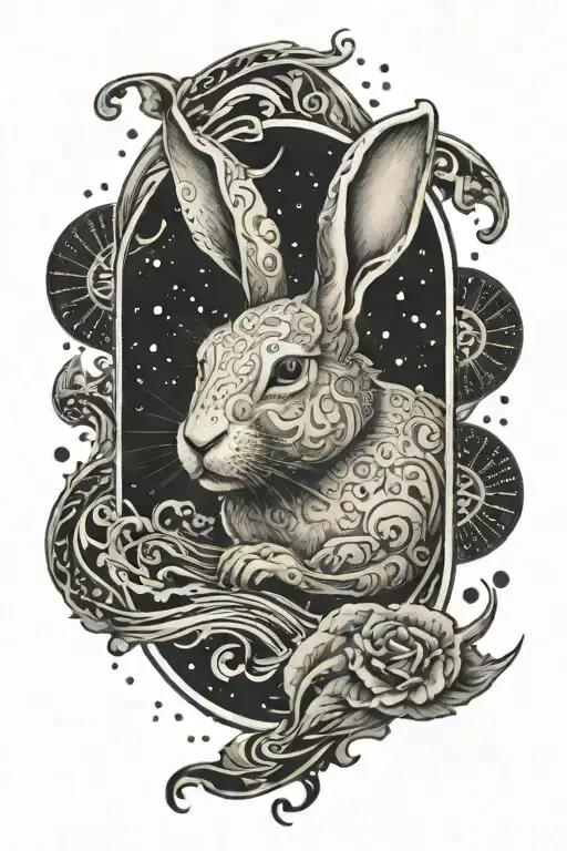 Rabbit Zodiac Symbol Surrounded By Water