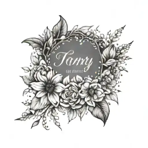 A Delicate Floral Wreath With Tony And Isabella's Names Intertwined Among The Petals