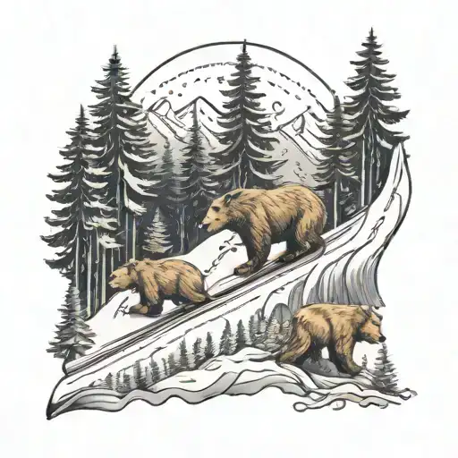 A Ski Slope Winding Through A Forest Of Bears