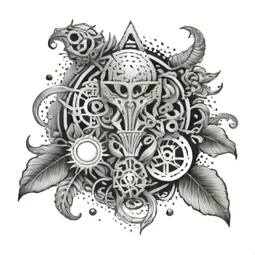 Combine Rock Music Symbols With Mythological Elements For A Unique Sleeve Tattoo Design