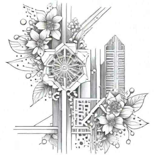 Abstract Architectural Lines With Flowers