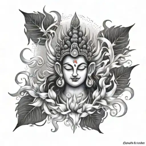 Design A Dotwork Tattoo Of Mahakaal Surrounded By Flames And Lotus Flowers