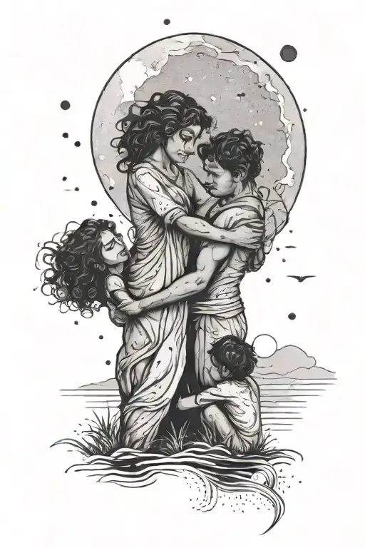 A Futuristic Interpretation Of A Family Embracing Under The Moonlight On A Sri Lankan Beach