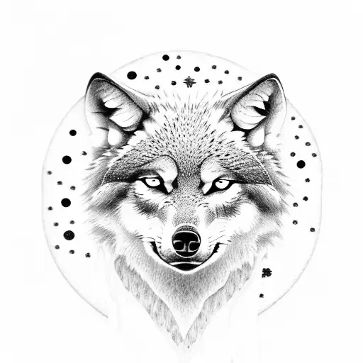 Wolf In The Florest With Moon Stars