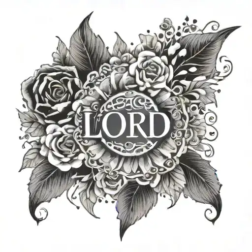 An Intricate Design Featuring The Word 'Lord' Surrounded By A Halo Of Flowers
