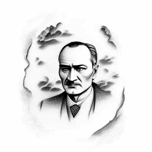 A Portrait Of Ataturk With A Stormy Sea Background