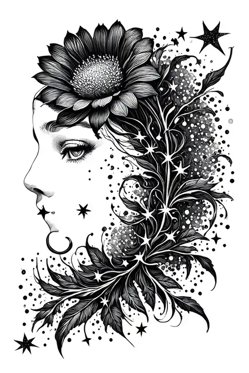 Elegent Modern Feburary Zodiac Flower With Stars Scattered Throughout