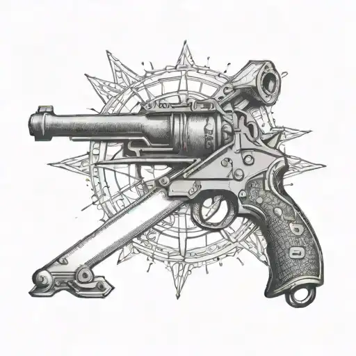 A Rudder Intertwined With A Gun Symbolizing Control And Power In Warfare