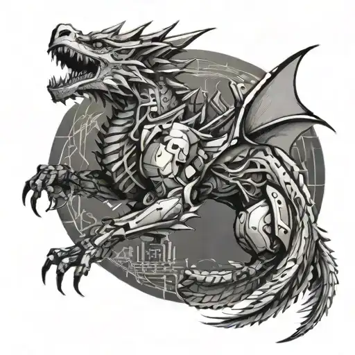 A Futuristic Cyberpunk Dragon Battling A Mechanical Wolf In A Pixel Art Style