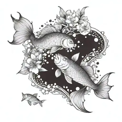A Dreamy Composition Of Pisces Birth Flowers With Coy Fish Swimming Gracefully Through Them