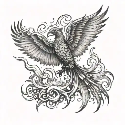 A Daring And Demanding Phoenix Rising From The Ashes With Flames And Music Symbols