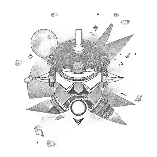 Japanese Samurai And Solar Space System And Nature Background Forearm Half Sleeve