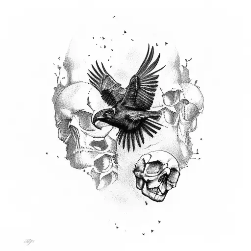 Raven Over A Skull