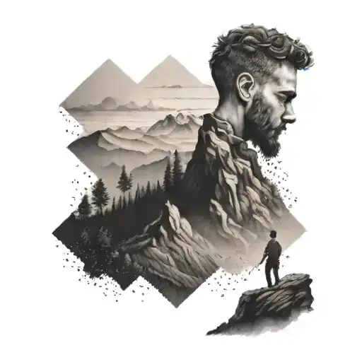 Man Alone On A Mountain Landscape