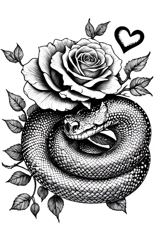 Snake With Roses And Hearts