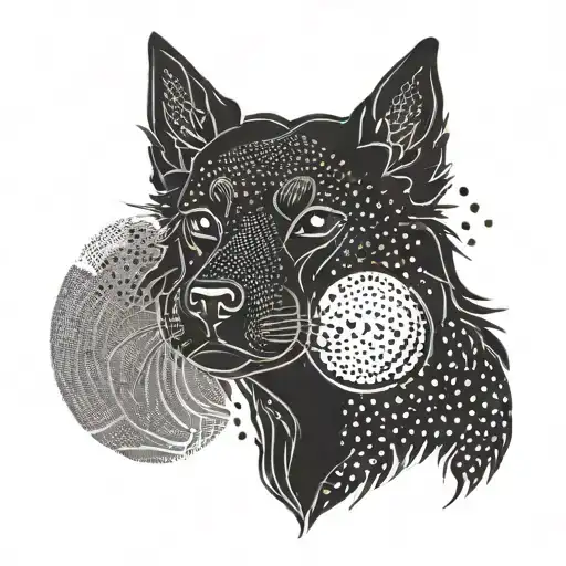 A Dog Silhouette With A Japanese Rising Sun In The Background