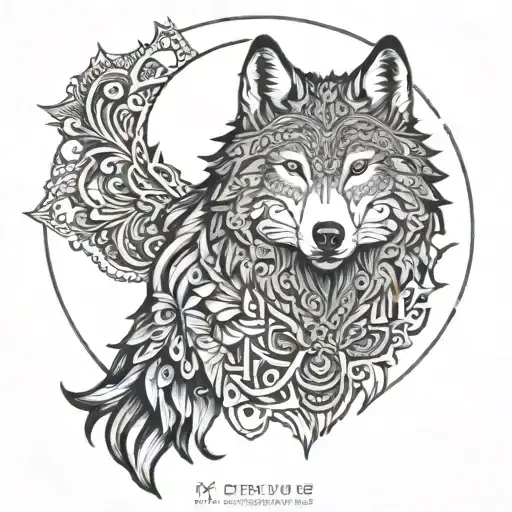 An Intricate Mandala Design Incorporating Trading Symbols And A Wolf Silhouette