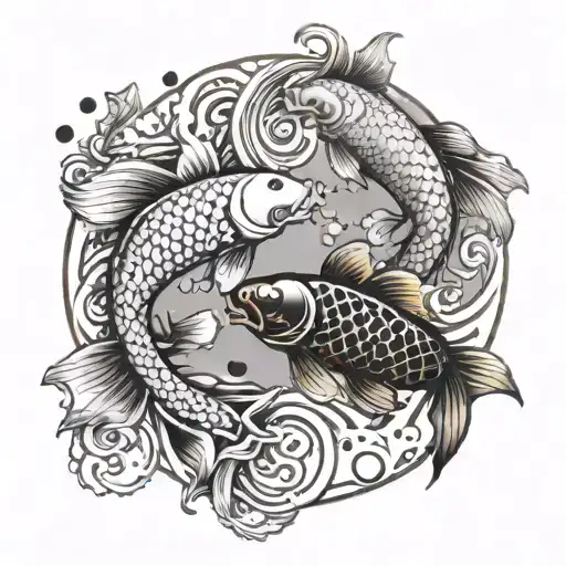 Koi Fishes Swimming In Yin Yang Symbol
