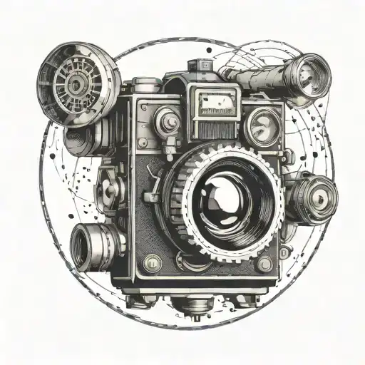 An Intricate Dotwork Design Of A Classic Movie Camera Inside A Circle