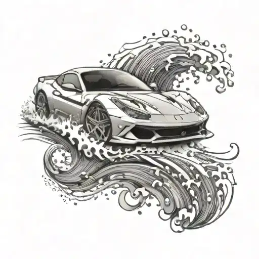 An Abstract Ocean Wave Design Incorporating Elements Of A Ferrari Car