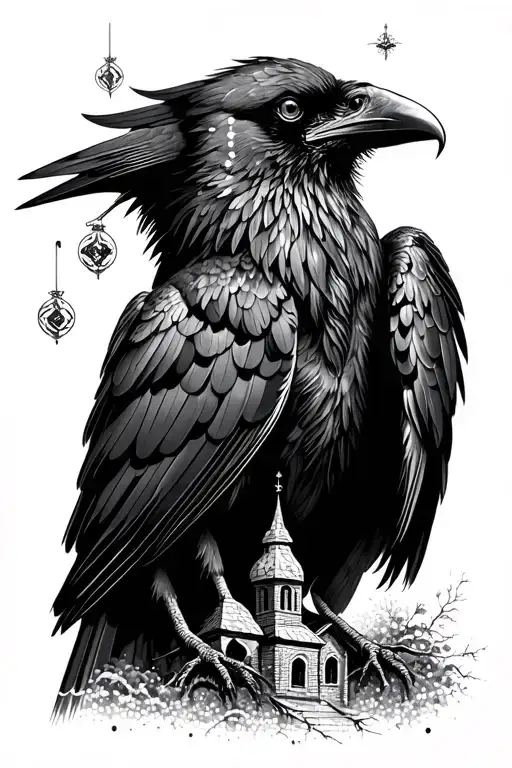 Raven With Church Ornaments