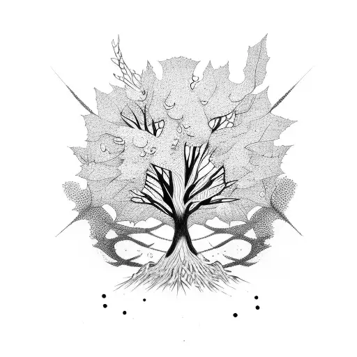 Abstract Tree With Leaf Falling