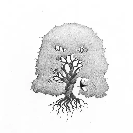 Old Tree With Deed Roots And Books As Base