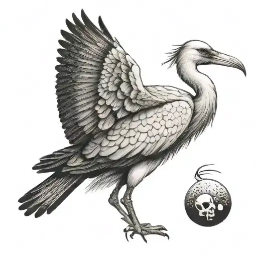 A White Stork Carrying A Skull