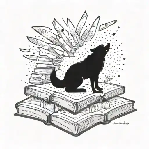 A Stack Of Books With A Wolf Silhouette Howling On Top
