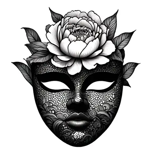 Hanya Mask With Peonie Flowers In Negative Space