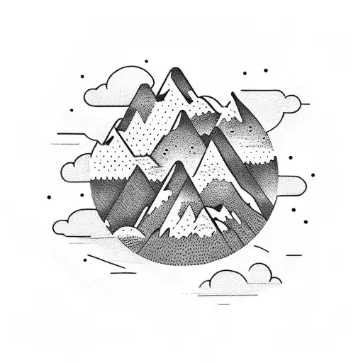 A Dotwork Tattoo Of A Mountain Range Shaped Like An Open Book