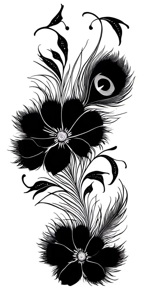 Peacock Feathers With Flowers Seamless Pattern