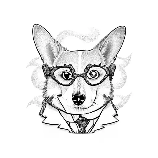 Cartoon Corgi With Glasses Reading