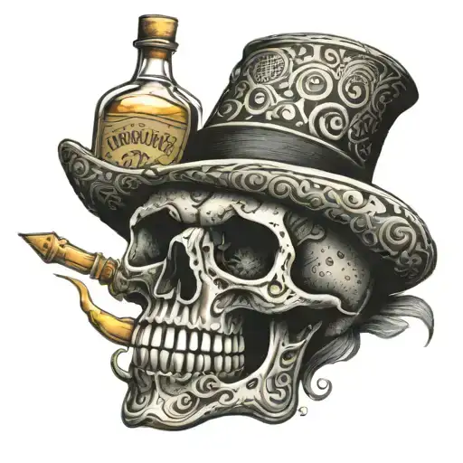 A Skull With A Bottle Of Tequila