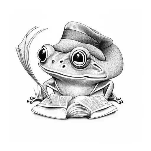 Frog In Suit With A Hat Reading A Book In Full Body Standing