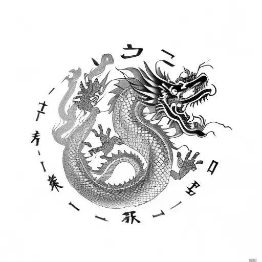 Chinese Dragon Wrapping Around With Chinese Characters