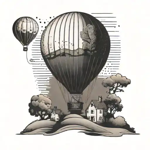 A Fun Trip-inspired Tattoo Of A Hot Air Balloon Flying Over The German Countryside
